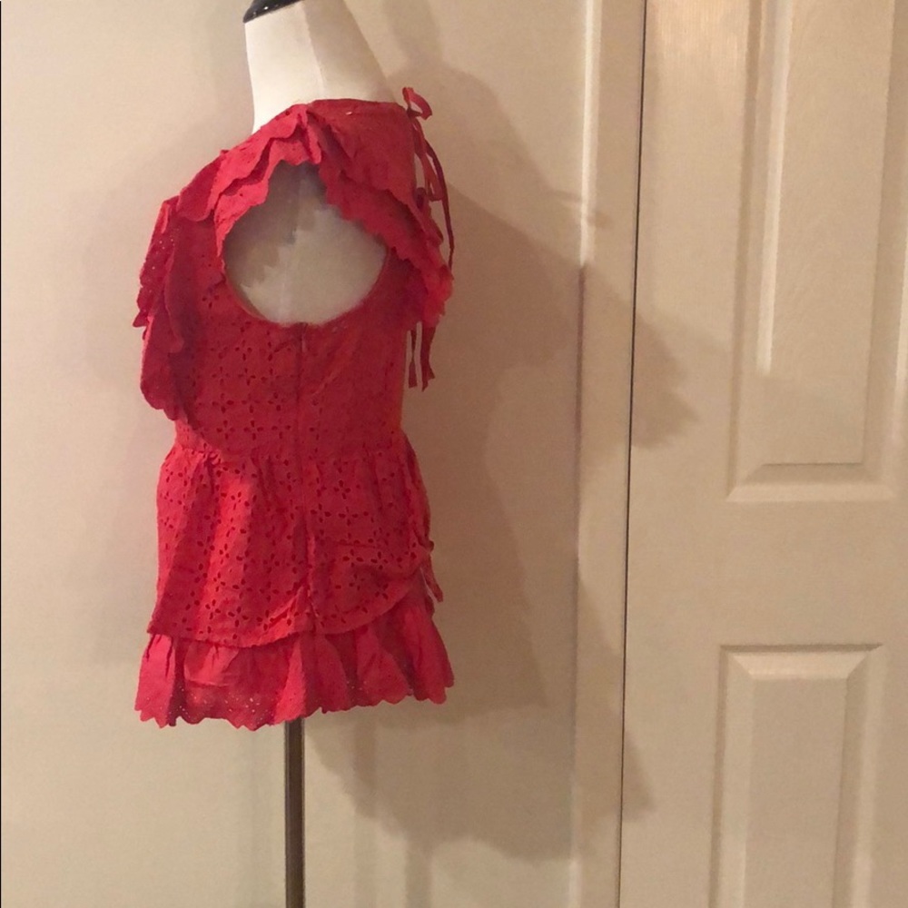 Red Ruffled Eyelet Blouse - Picture 5 of 7